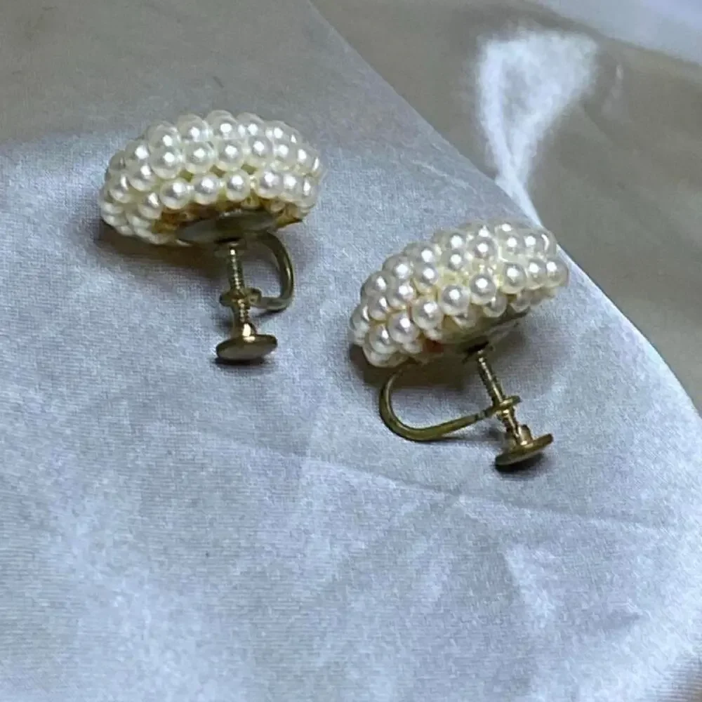 Vintage 1950s Pearl Cluster Earrings Screw Back Mid Century Bridal